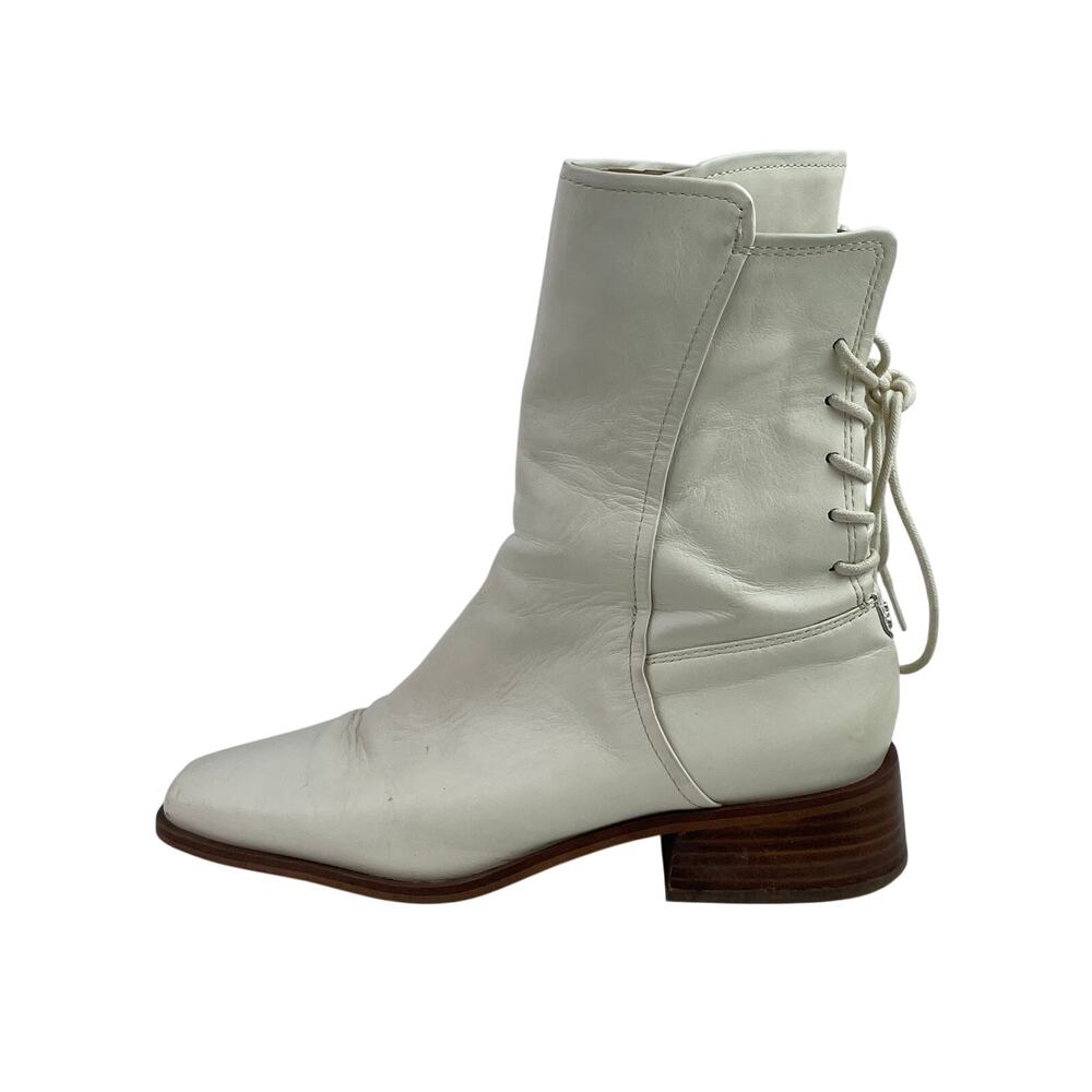 Sam Edelman TanaI Womens White Leather Square Toe  Lace-up Back Ankle Boots 8.5